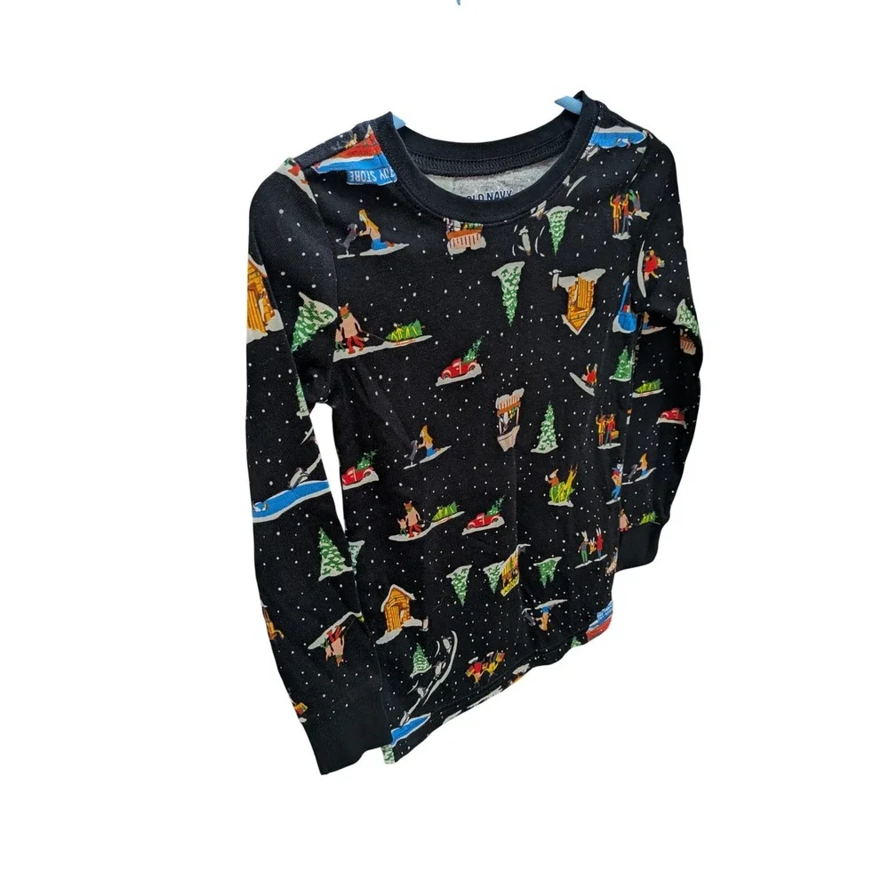 Old Navy Kids 4T Winter Village Ski Scene‎ Pajama Set Black 2-Piece NWT